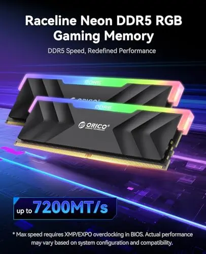 Memoria ORICO Raceline Neon DDR5 RGB 32GB (2x16GB) 7200MHz CL34