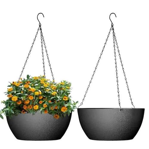 Macetas Colgantes WSMKSZ de 13 Pulgadas, 2 Piezas con Drenaje y Cadena, Decoración de Jardín en Negro