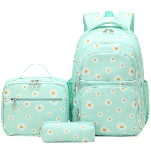 Set de Mochila para Niñas Sugaroom con Estampado de Margaritas, Incluye Lonchera y Estuche