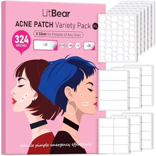 LitBear Parches Antibultos XL, 5 Tamaños, 324 Parches Hidrocoloides para Rostro y Cuerpo