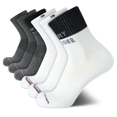 Tommy Hilfiger 6 Pack de Calcetas Deportivas de Cuarto para Hombre con Amortiguación