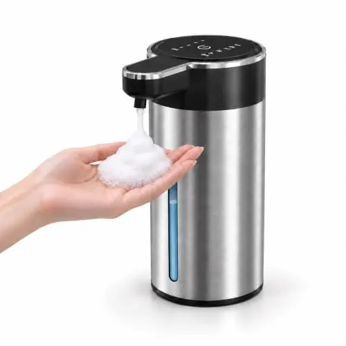 Dispensador Automático de Jabón Espumoso Sin Contacto, Acero Inoxidable (Negro, Espuma) - 0.25s Sensor
