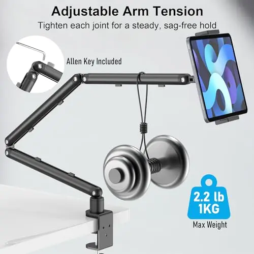 Soporte Ajustable para iPad de 30" con Rotación 360°, Compatible con Tablets y Monitores - imagen 4