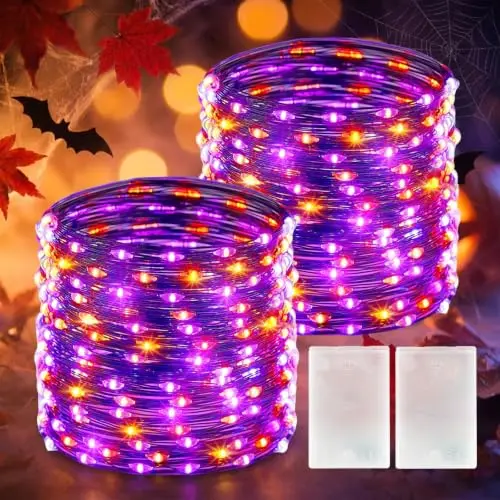 Brightown Luces de Feria Halloween Naranja y Morado, 50 LED, 2 Modos, 16.4FT