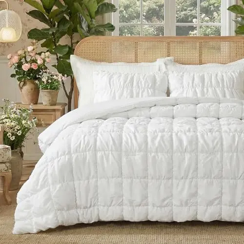 Juego de Edredón Twin Amélie Home, Textura Burbuja, 3 Piezas, Color Blanco Roto