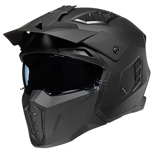 Casco Retro ILM Open Face 3/4 para Motocicleta Z302 - Matte Black, Grande