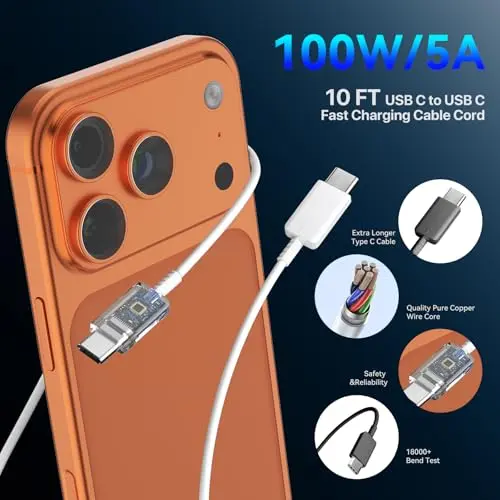 Cargador Rápido 45W para iPhone 17/16/15 con Cable USB-C de 10FT - 2 Packs - imagen 4