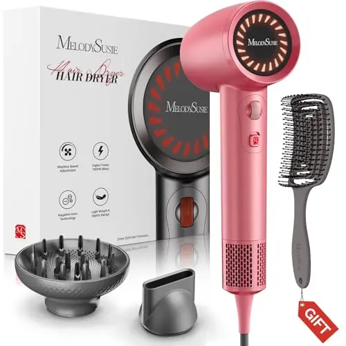 Secador MelodySusie 1600W con Difusor: Secado Rápido y Bajo Ruido para Cabello Rizado