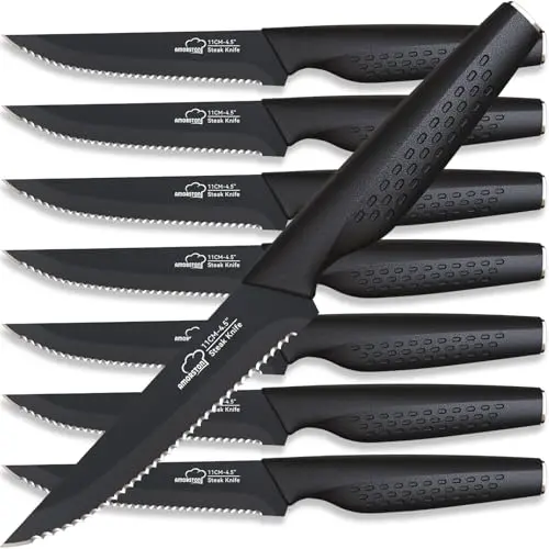 Set de 8 Cuchillos para Steak Amorston de Acero Inoxidable, Afilados y Antideslizantes