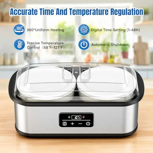 Yogurtera Cewajbaa: Control de Temperatura, Temporizador Automático y 2 Contenedores de Vidrio - imagen 2