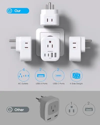 Adaptador de viaje HANYCONY tipo D: 4 salidas y 4 puertos USB (2 USB C) para India y más - imagen 5
