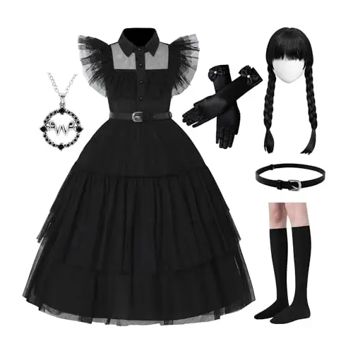 Vestido de Fantasía Negra ZapLute para Niña, 5-12T, Perfecto para Halloween y Fiestas