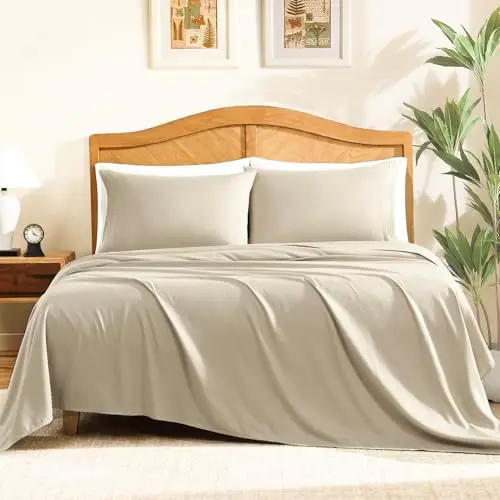 Sábanas Queen ClevaHome de Microfibra, 4 Piezas en Arenoso Beige