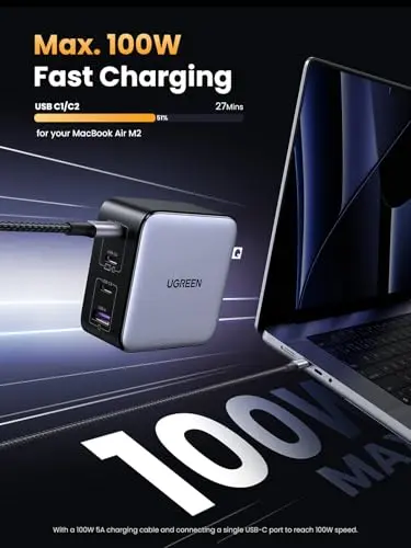 Cargador UGREEN Nexode 100W GaN USB-C, 4 Puertos, Rápido y Compacto para Laptop y Dispositivos - imagen 2