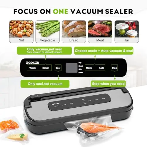 Máquina Selladora al Vacío con 4 Modos, Cortador Integrado y Temporizador Digital - XQDCZR - imagen 3