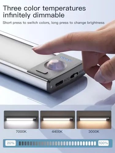 Luces Bajo Gabinete Recargables (2 Pack) - 52 LED, Sensor de Movimiento, Dimmable y 3 Colores. - imagen 3