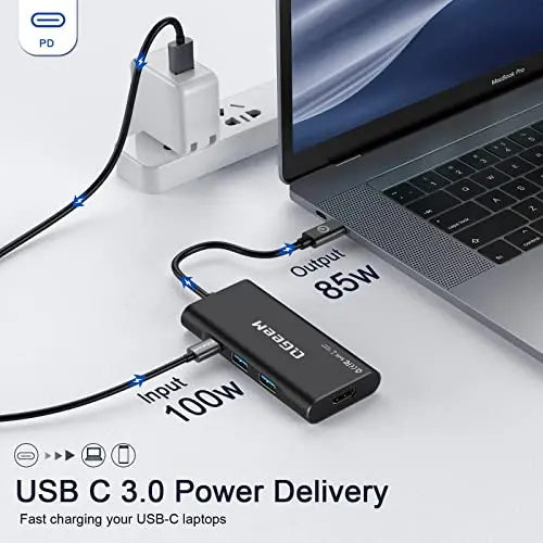 QGeeM dongle USB-C 7 en 1: HDMI 4K, 100W PD, 3x USB 3.0, lector SD/TF, compatible con varios dispositivos - imagen 4
