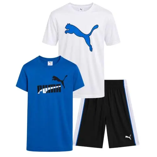 Conjunto PUMA para niños: camiseta, tank top y shorts de rendimiento (tallas 4-16)