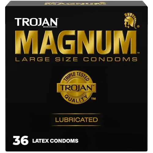 Condones TROJAN Magnum Lubricados, Paquete de 36 Unidades, Talla Grande y Contorneados