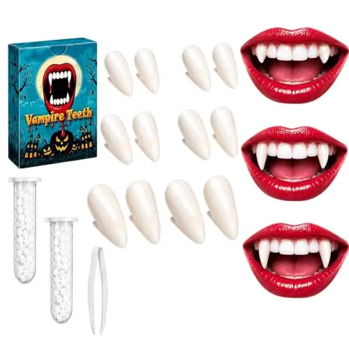 6 PARES de Dientes de Vampiro para Adultos: Falsos Colmillos para Halloween & Cosplay