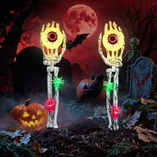 Decoraciones de Halloween: 2 Paquete de Manos Esqueléticas Iluminadas para Exteriores