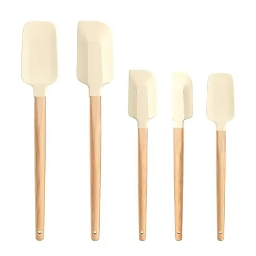 Set de Espátulas de Silicona con Mango de Madera - 5 Piezas Resistentes al Calor