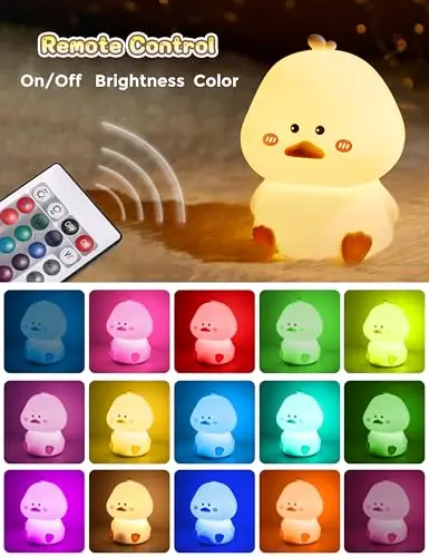 L LOHAS LED Lámpara Nocturna de Patito Kawaii, 16 Colores, Control Remoto, Recargable por USB - imagen 2