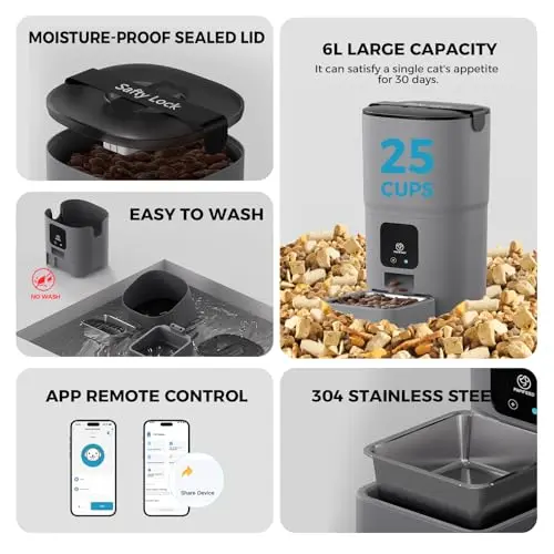 PAPIFEED Comedero Automático para Gatos: Control WiFi y APP, 10 Comidas/Día, Doble Fuente de Energía - imagen 5