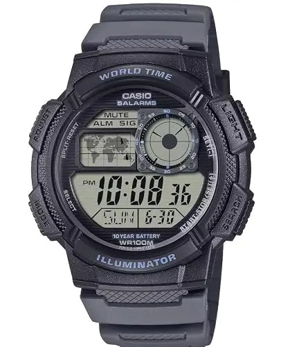 Reloj Digital Casio AE-1000W: Resistente al Agua 100M, Multihorario y Diversas Funciones