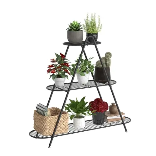 Estante de Plantas Furshus 3 Niveles – Metal Resistente para Jardín y Patio, Organizador Estético