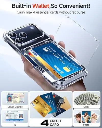 Funda LeYi para iPhone 17 Pro Max: Protector Militar con Cartera Transparente y Bloqueo Seguro - imagen 3