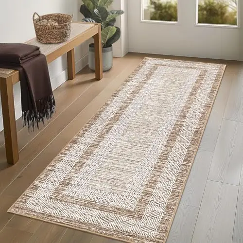 Alfombra Runner GarveeHome 2x6 Antideslizante y Lavable - Diseño Geométrico Café