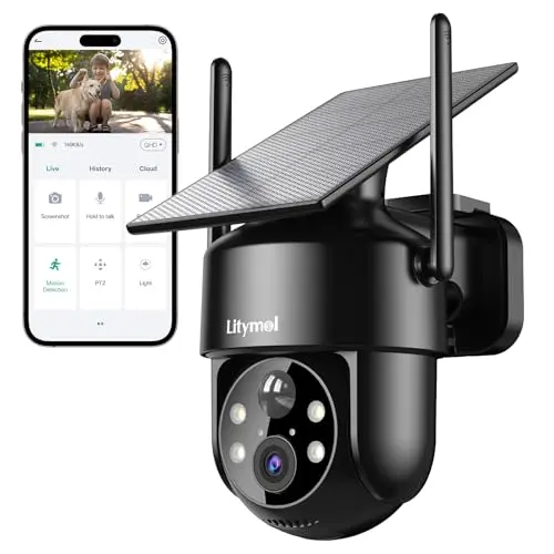 Cámara de Seguridad LITYMOL 2K, Visión Nocturna a Color, Detección de Movimiento y Audio Bidireccional
