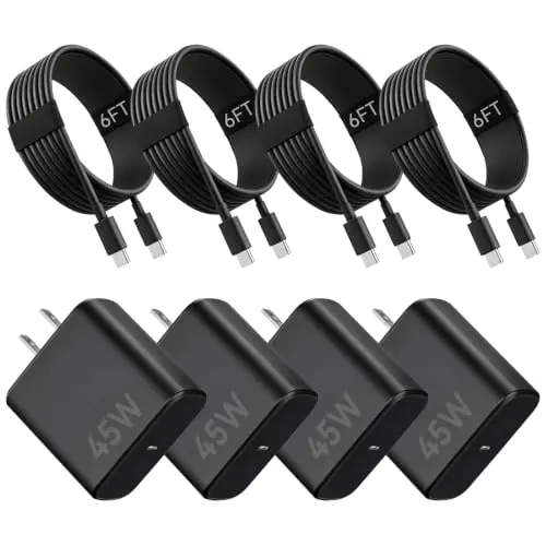 Cargador USB C Samsung de 45W Super Rápido 4 Pack con Cable de 6FT