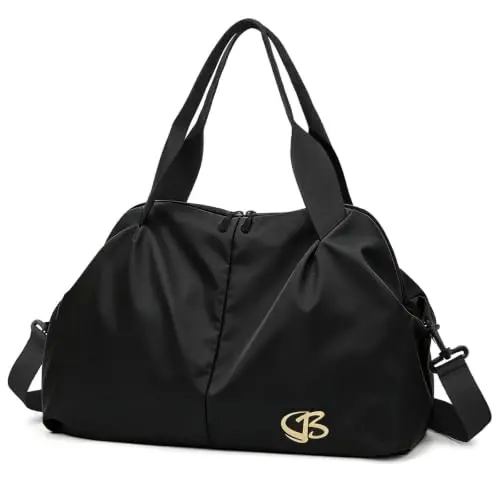 Bolsa de Fitness para Mujeres Negra, 17" Compacta con Compartimento Húmedo para Deportes y Viajes