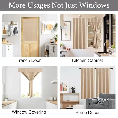 Cortinas Negras NICETOWN de 72" para Puertas, Autoadhesivas y Portátiles, Beige Biscotti - imagen 3