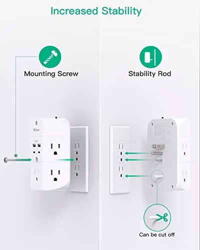 Extensor de Enchufe con Luz Nocturna - 5 Salidas y 4 Puertos USB (2 USB C) para Hogar y Oficina - imagen 3