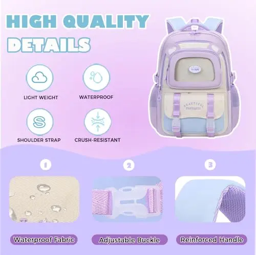 Mochila Kawaii TYHOTULY para Niñas - Gran Capacidad, Diseño Ergonómico, Material Resistente (Morado) - imagen 4