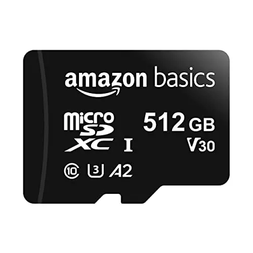 Tarjeta microSDXC Amazon Basics 512GB, U3, A2, hasta 100 MB/s, resistente al agua y a golpes
