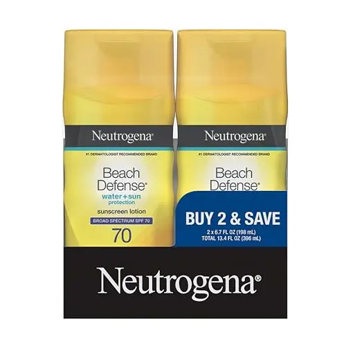 Loción Protectora Solar Neutrogena Beach Defense SPF 70 - 2x6.7 fl oz, Resistencia al Agua 80 Min