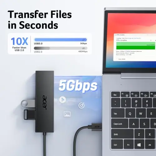 Hub USB Acer de 4 Puertos - Splitter USB 3.0 con Conector Tipo C para Portátiles y PCs - imagen 3