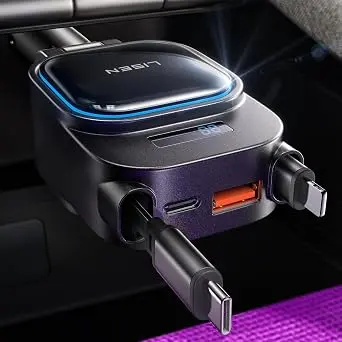 Cargador de Coche Retráctil LISEN 96W con USB-C y L Cable para iPhone y Samsung Galaxy