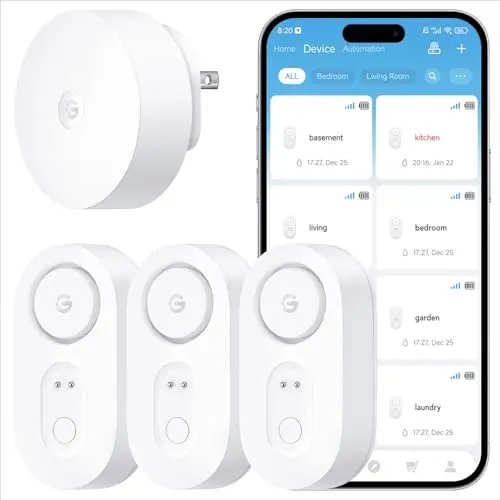 Detector de Fugas de Agua GoveeLife 1s con Alarma Alta y Conectividad de 1804 ft, 3 Paquetes