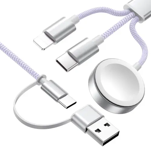 Wtinquik Cable Multifuncional Carga Rápida 3 en 2 para Apple Watch y iPhone, 4FT, Púrpura