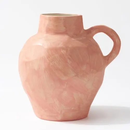 Jarrón de Cerámica Pintado a Mano FOLKOR LIFE en Rosa para Decoración del Hogar