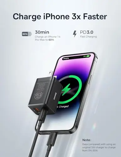 Cargador Baseus 30W USB-C PD: Doble Puerto, Carga Rápida y Plegable para Dispositivos Apple y Android - imagen 2