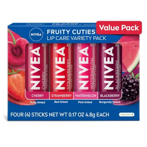NIVEA Lip Care Pack de Bálsamos Labiales Frutales - 4 sabores hidratantes