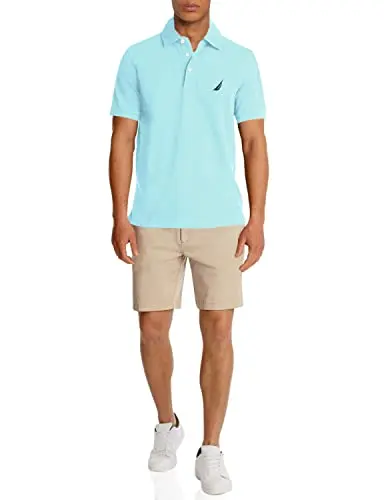 Polo Nautica para Hombre en Algodón Stretch en Aqua Brillante, Talla Pequeña
