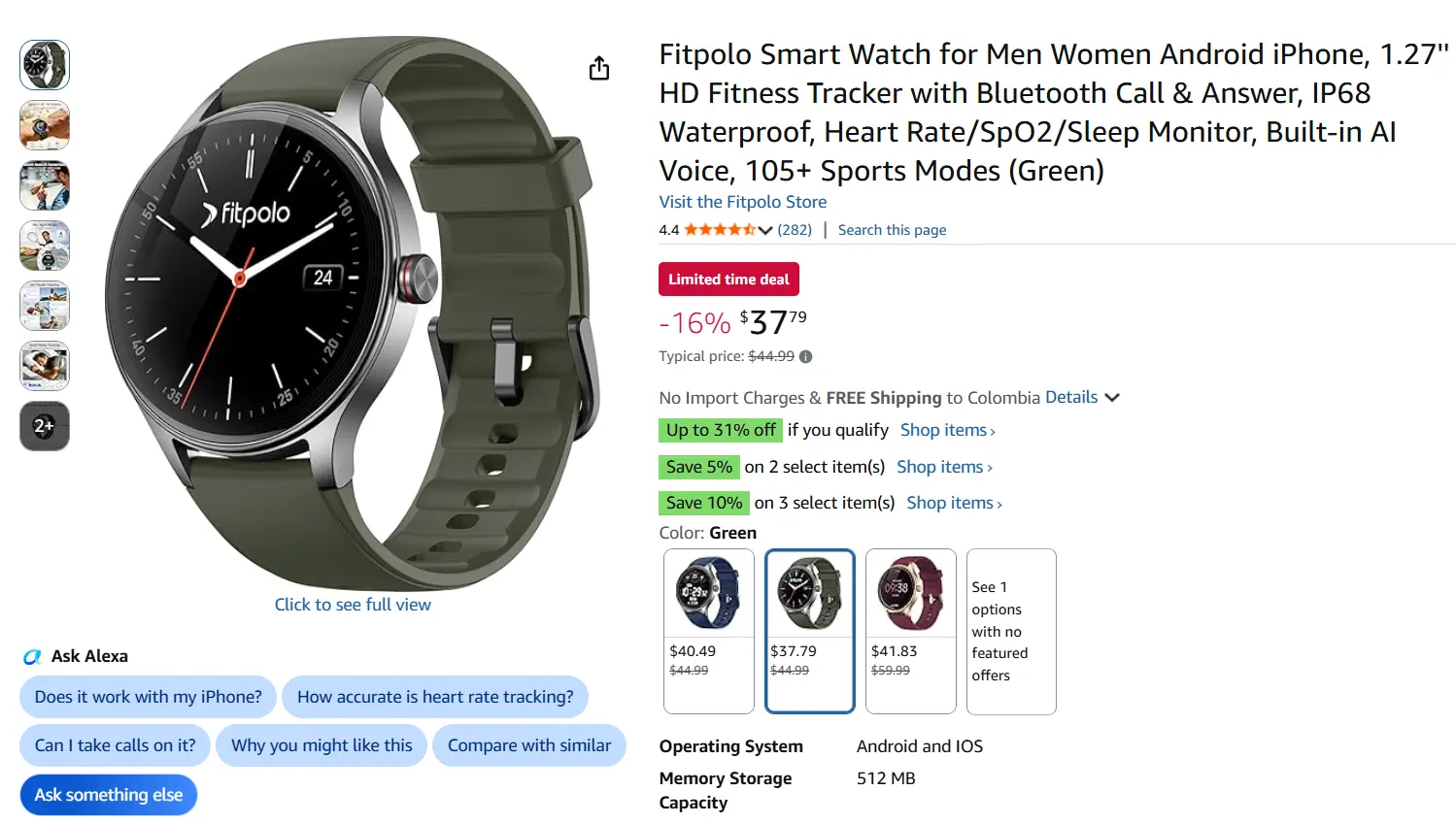 Fitpolo Reloj inteligente para mujer, pantalla táctil HD de 1.27 pulgadas - imagen 2