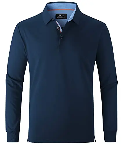 Camisa Polo SECOOD de Manga Larga para Hombre - Casual, Golf, Táctica, Color Azul Marino, Talla L